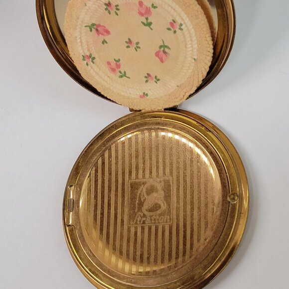 Vintage Stratton Signed Floral Mirror Compact with Make-Up Compartment - Picture 6 of 10